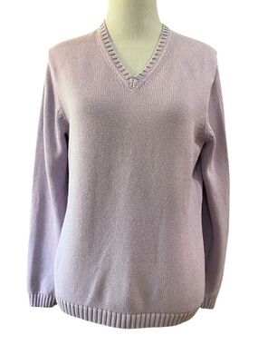 VINTAGE LL BEAN V NECK KNIT COTTON SWEATER LIGHT PURPLE SIZE SMALL